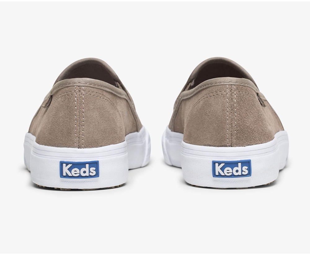 Womens Keds Slip Ons - Double Decker Suede - Grey - 0376-CWSNE